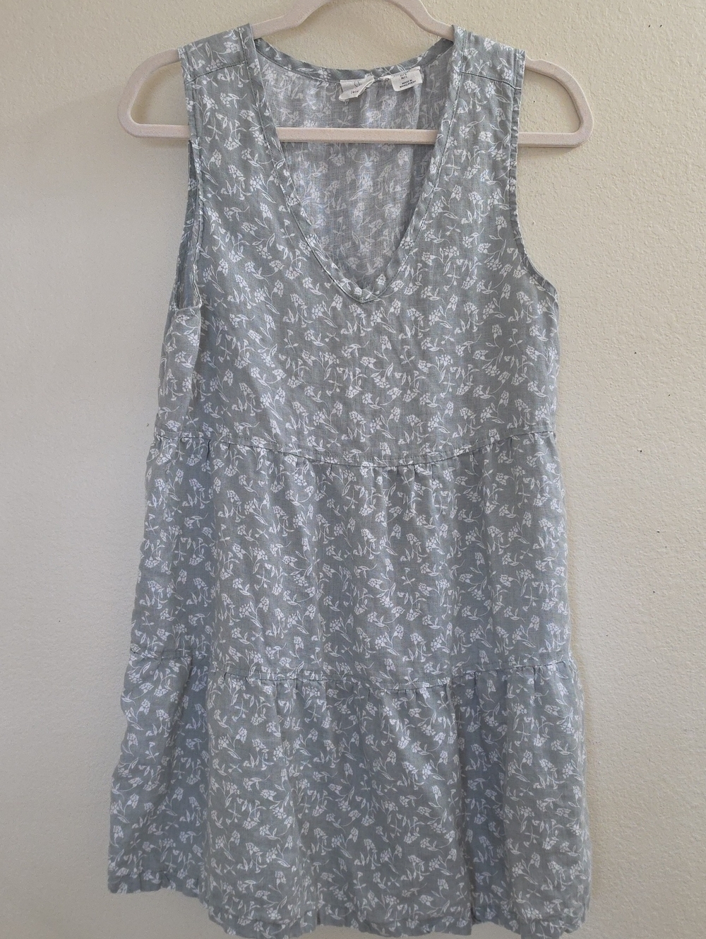 Joie Cottagecore Sage Linen V-Neck Tiered Dress, Large